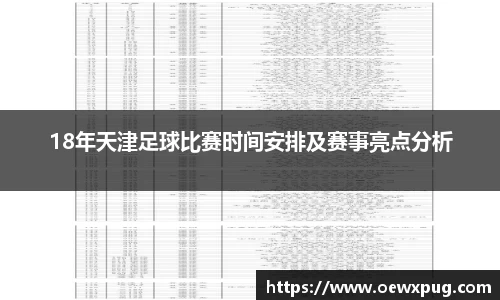 18年天津足球比赛时间安排及赛事亮点分析